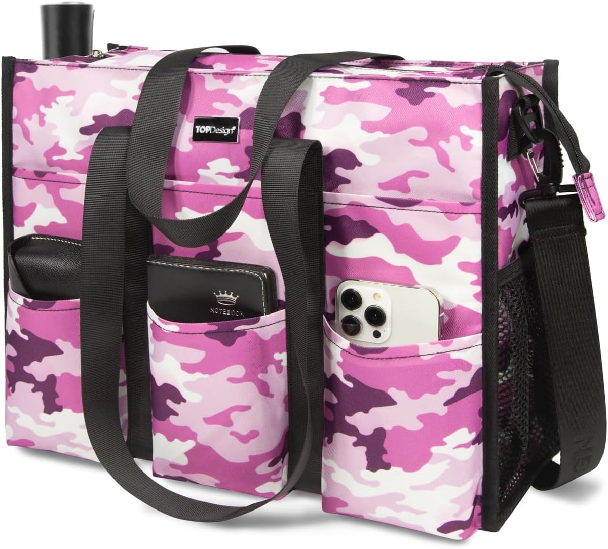 Utility Water Resistant Tote Bag with 22 Pockets, Zipper Closure