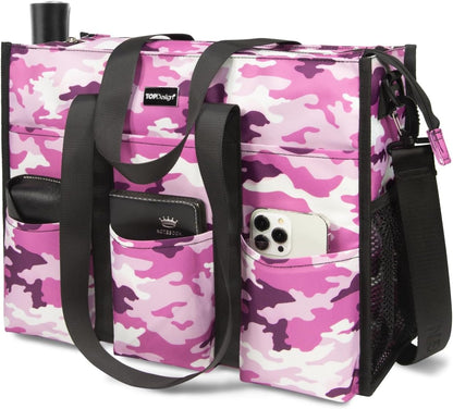 Utility Water Resistant Tote Bag with 22 Pockets, Zipper Closure