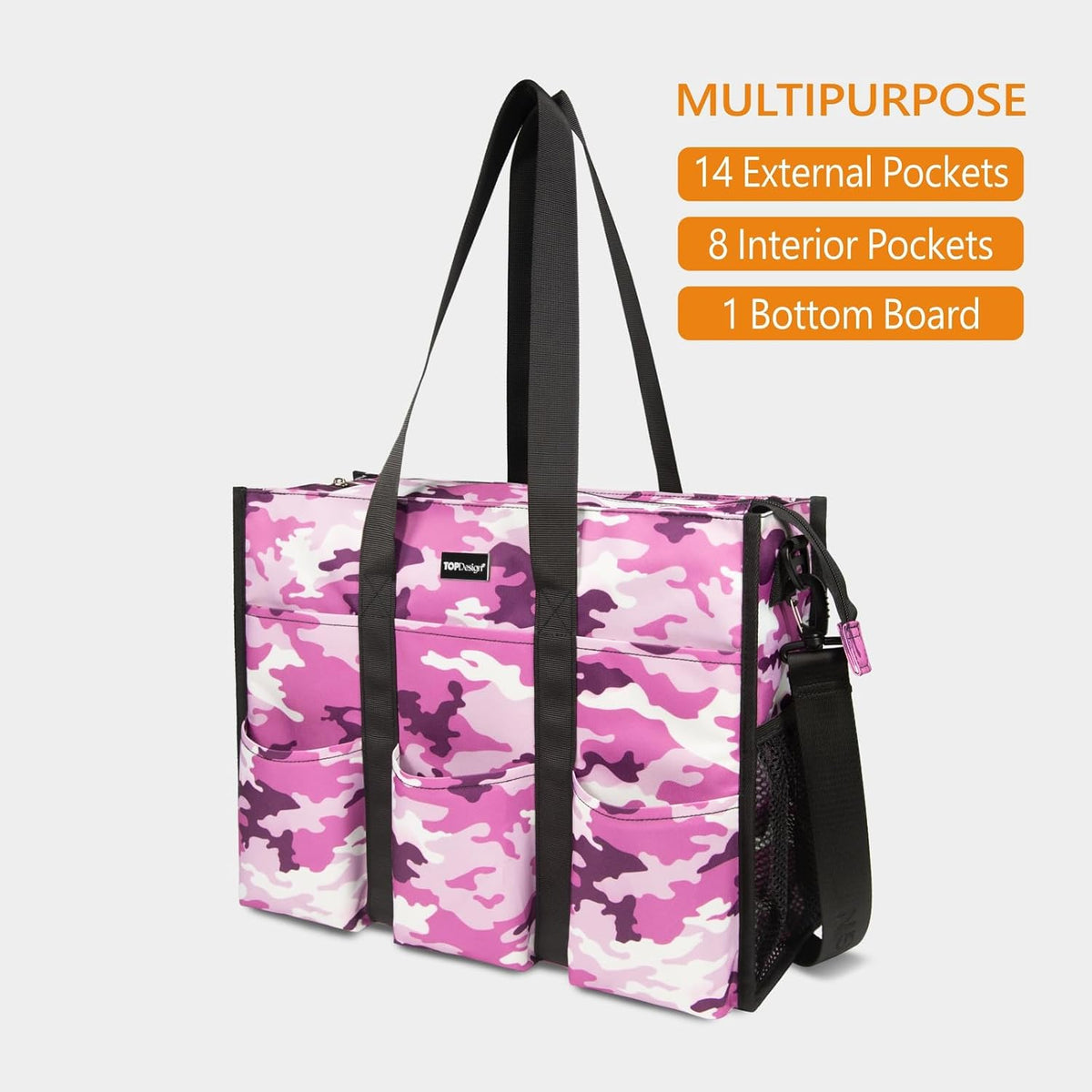 Utility Water Resistant Tote Bag with 22 Pockets, Zipper Closure