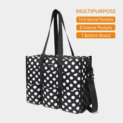 Utility Water Resistant Tote Bag with 22 Pockets, Zipper Closure