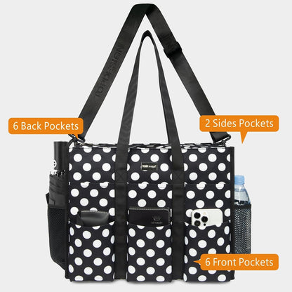 Utility Water Resistant Tote Bag with 22 Pockets, Zipper Closure