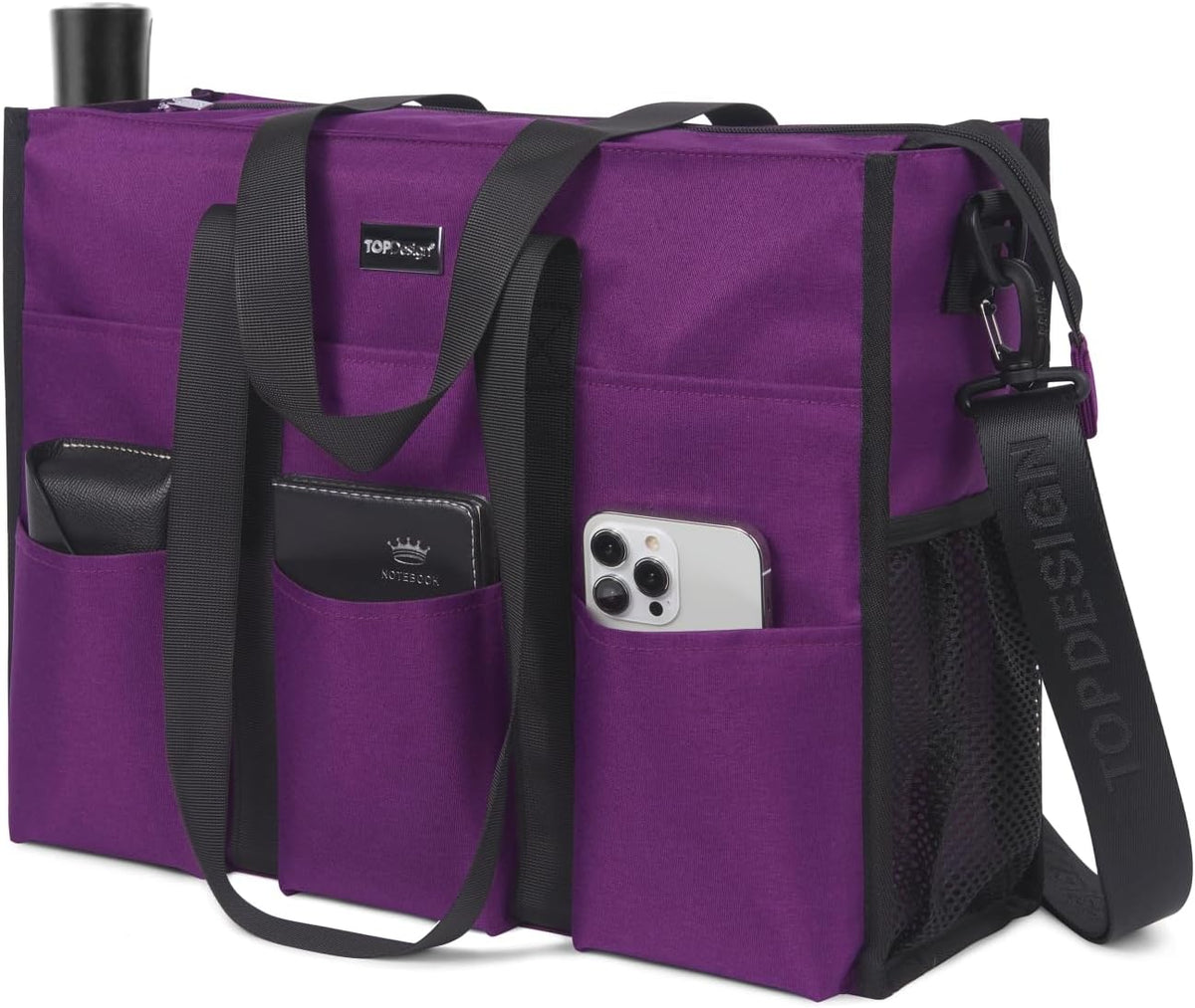 Utility Water Resistant Tote Bag with 22 Pockets, Zipper Closure
