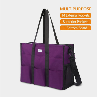 Utility Water Resistant Tote Bag with 22 Pockets, Zipper Closure
