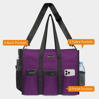 Utility Water Resistant Tote Bag with 22 Pockets, Zipper Closure