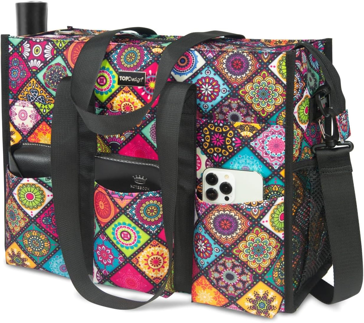 Utility Water Resistant Tote Bag with 22 Pockets, Zipper Closure