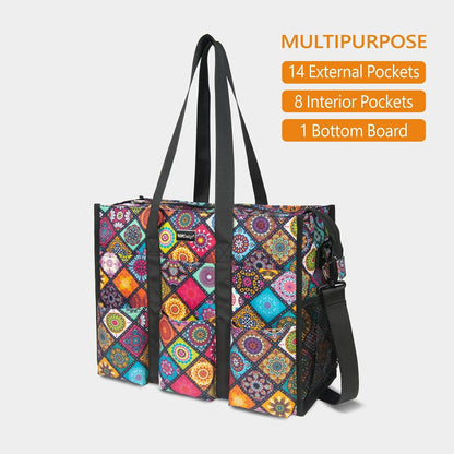 Utility Water Resistant Tote Bag with 22 Pockets, Zipper Closure