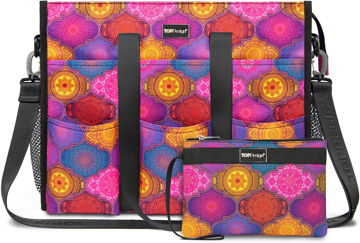 Utility Water Resistant Tote Bag with 22 Pockets, Zipper Closure