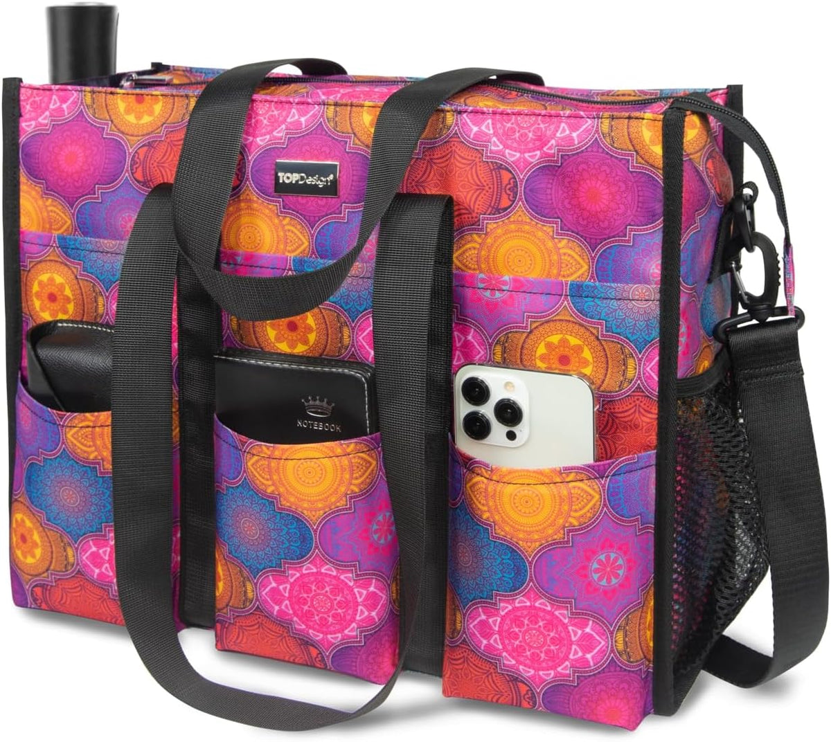Utility Water Resistant Tote Bag with 22 Pockets, Zipper Closure