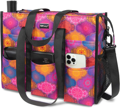 Utility Water Resistant Tote Bag with 22 Pockets, Zipper Closure