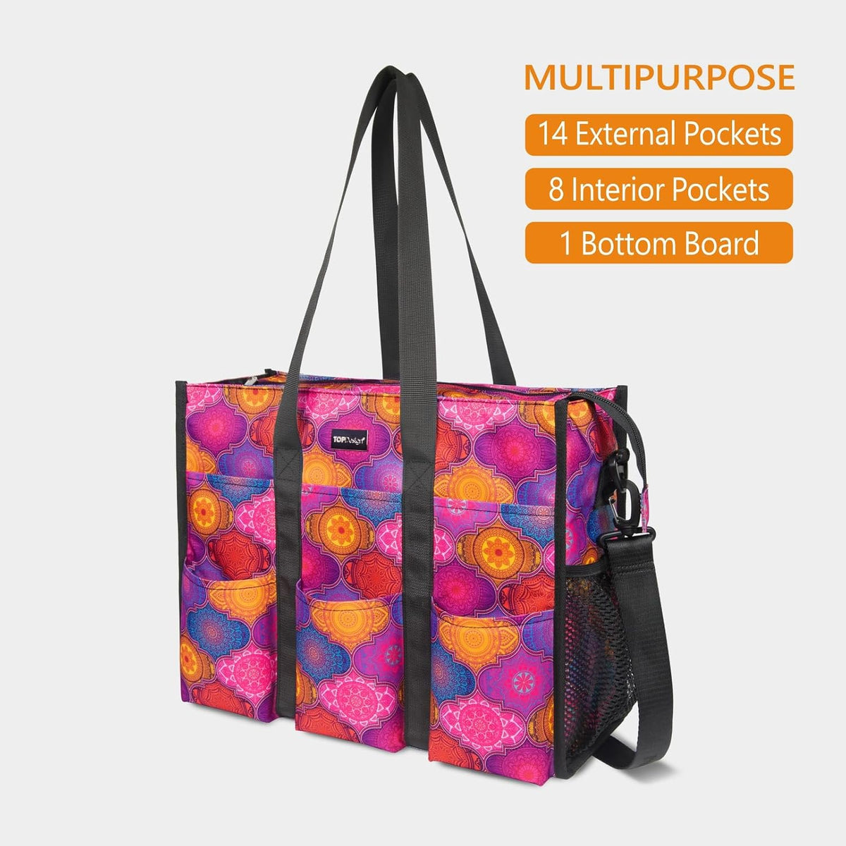 Utility Water Resistant Tote Bag with 22 Pockets, Zipper Closure