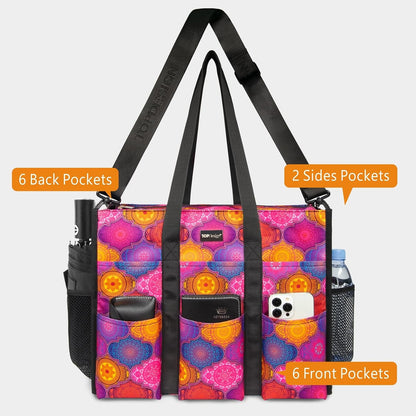 Utility Water Resistant Tote Bag with 22 Pockets, Zipper Closure