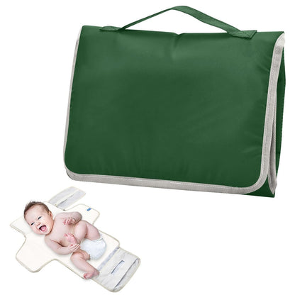Solid Green Portable Diaper Changing Pad, Waterproof Baby Changing Mat with Storage Pocket & Built-in Pillow, Foldable Travel Pad, Newborn Gift Set for Boy Girl