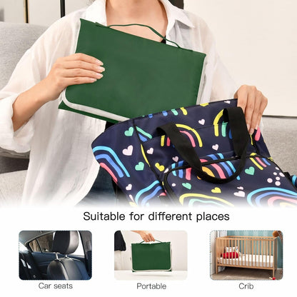 Solid Green Portable Diaper Changing Pad, Waterproof Baby Changing Mat with Storage Pocket & Built-in Pillow, Foldable Travel Pad, Newborn Gift Set for Boy Girl