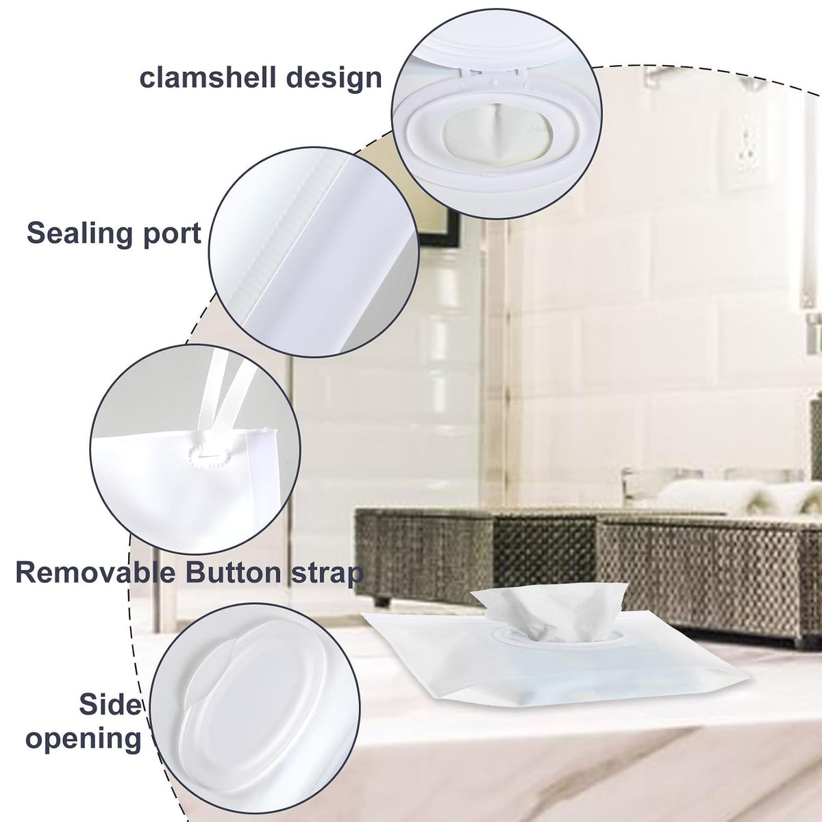 Reusable Wipes Pouch 2 Pack Portable Refillable Wipe Container, Waterproof and Dustproof Travel Wipes Case Baby Wipe Holder Refillable for Travel (White & Gray)