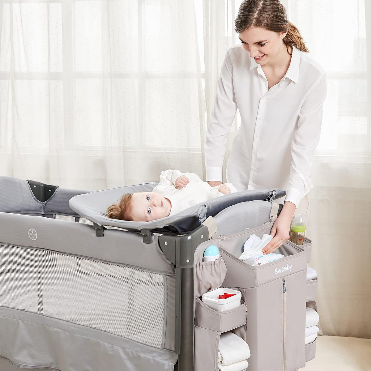 Diaper Organizer for Changing Table and Crib - Nursery Diaper Stacker Hanging Caddy for Baby Essentials
