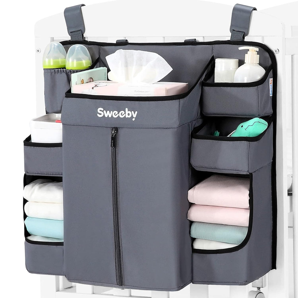 Diaper Organizer for Changing Table and Crib - Nursery Diaper Stacker Hanging Caddy for Baby Essentials