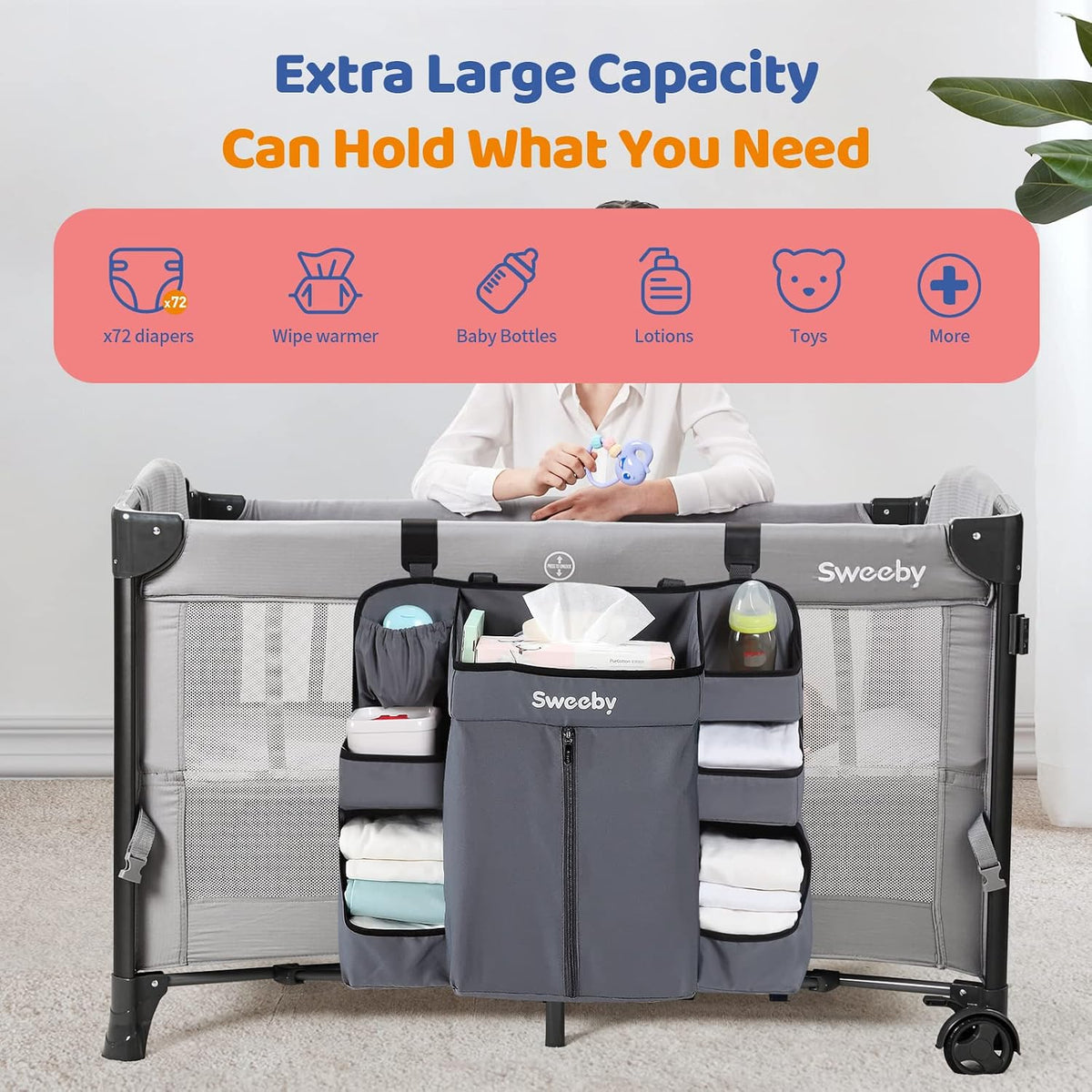 Diaper Organizer for Changing Table and Crib - Nursery Diaper Stacker Hanging Caddy for Baby Essentials