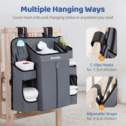 Diaper Organizer for Changing Table and Crib - Nursery Diaper Stacker Hanging Caddy for Baby Essentials
