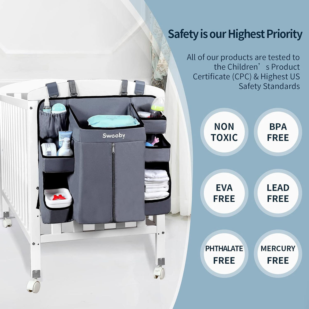 Diaper Organizer for Changing Table and Crib - Nursery Diaper Stacker Hanging Caddy for Baby Essentials