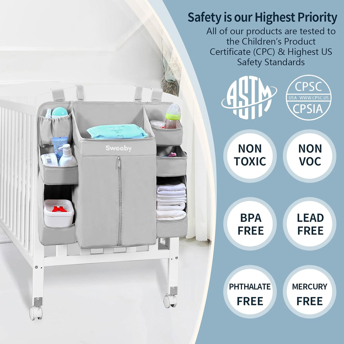 Diaper Organizer for Changing Table and Crib - Nursery Diaper Stacker Hanging Caddy for Baby Essentials