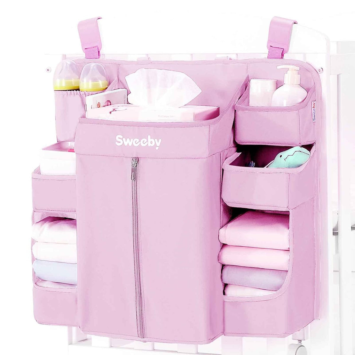 Diaper Organizer for Changing Table and Crib - Nursery Diaper Stacker Hanging Caddy for Baby Essentials