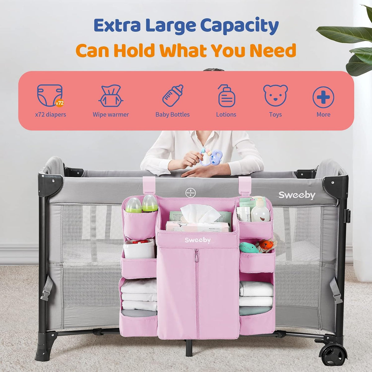 Diaper Organizer for Changing Table and Crib - Nursery Diaper Stacker Hanging Caddy for Baby Essentials