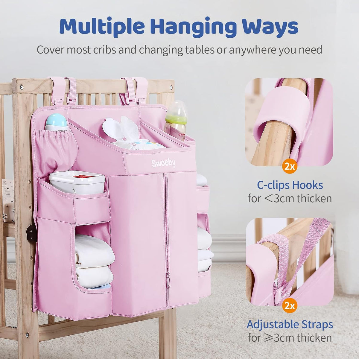 Diaper Organizer for Changing Table and Crib - Nursery Diaper Stacker Hanging Caddy for Baby Essentials