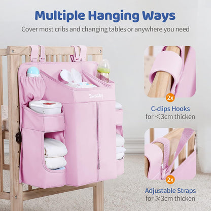 Diaper Organizer for Changing Table and Crib - Nursery Diaper Stacker Hanging Caddy for Baby Essentials