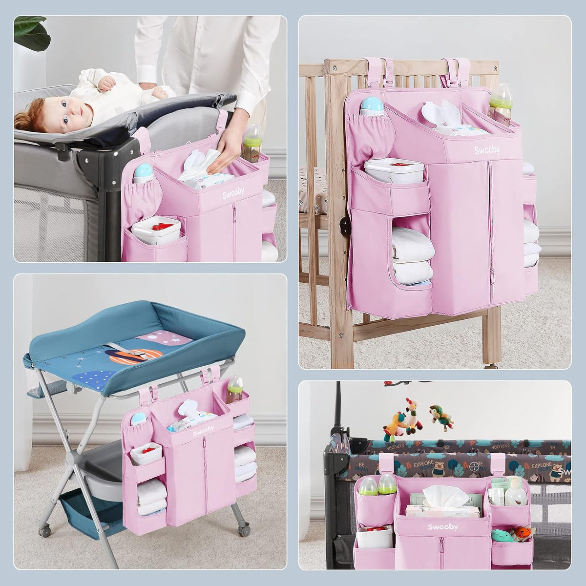 Diaper Organizer for Changing Table and Crib - Nursery Diaper Stacker Hanging Caddy for Baby Essentials