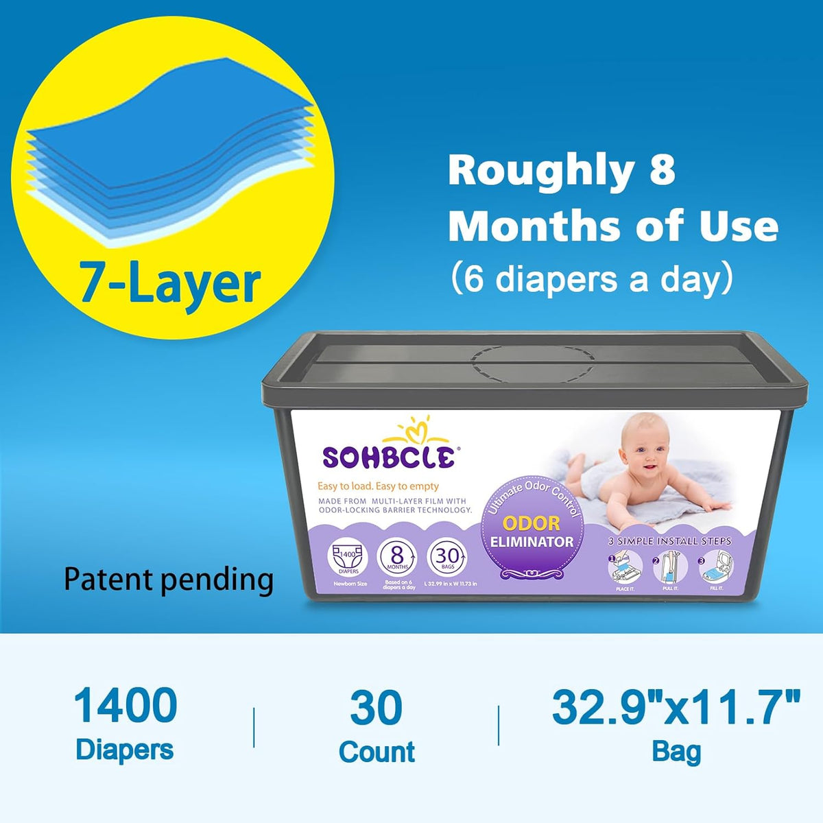 Refills Compatible with Genie Easy Roll Signature Diaper Pail and Platinum Diaper Pail, Upgraded 90 Bags Hold up to 4200 Newborn Diapers, Extra Thickness Powerful Odor Control
