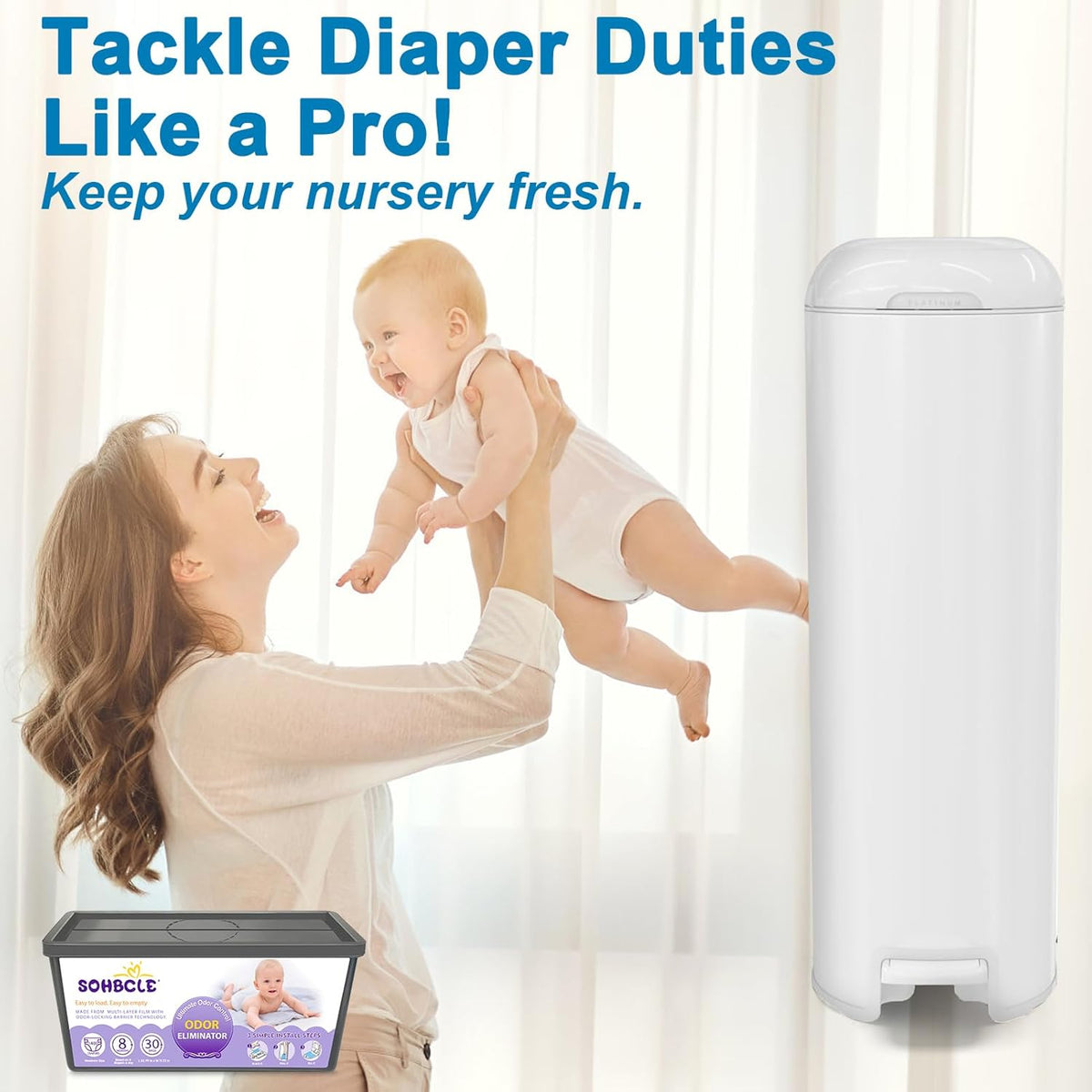 Refills Compatible with Genie Easy Roll Signature Diaper Pail and Platinum Diaper Pail, Upgraded 90 Bags Hold up to 4200 Newborn Diapers, Extra Thickness Powerful Odor Control