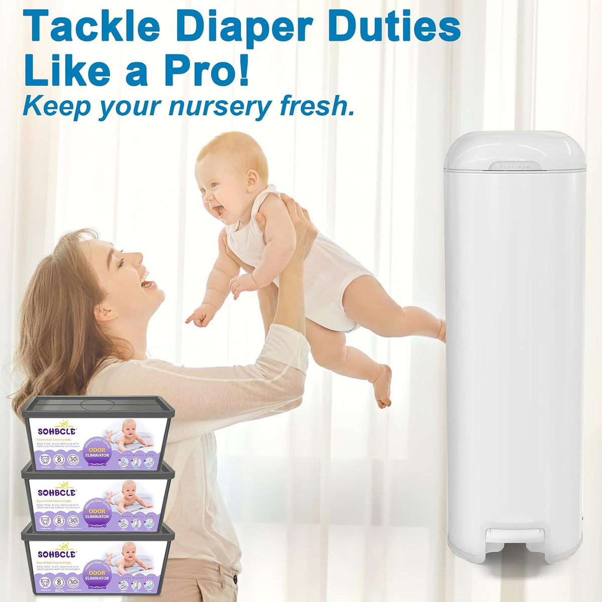 Refills Compatible with Genie Easy Roll Signature Diaper Pail and Platinum Diaper Pail, Upgraded 90 Bags Hold up to 4200 Newborn Diapers, Extra Thickness Powerful Odor Control
