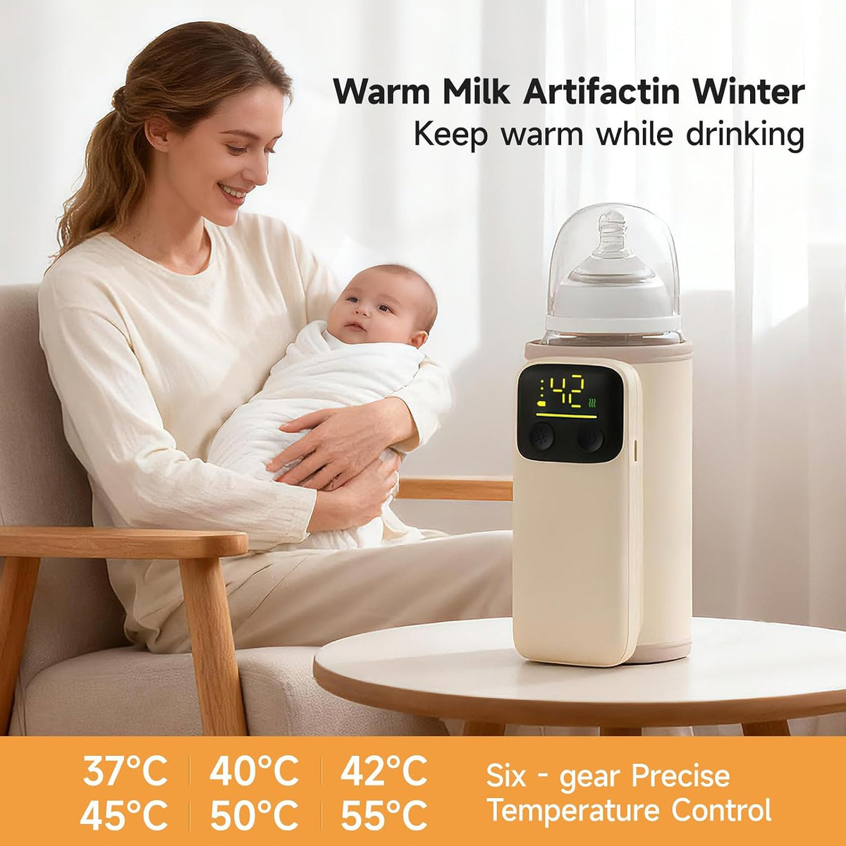 Portable Baby Bottle Warmer with 8000mAh Battery Suitable for Breastmilk and Formula Feeding Travel Baby Bottle Warmer for Breastmilk Waterless Heating System Digital Display Keeps Warm While Feeding