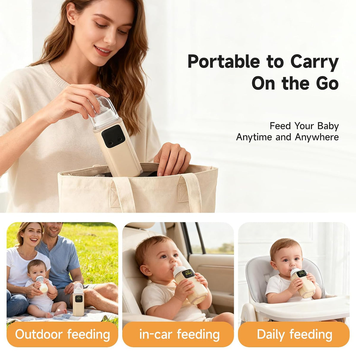 Portable Baby Bottle Warmer with 8000mAh Battery Suitable for Breastmilk and Formula Feeding Travel Baby Bottle Warmer for Breastmilk Waterless Heating System Digital Display Keeps Warm While Feeding