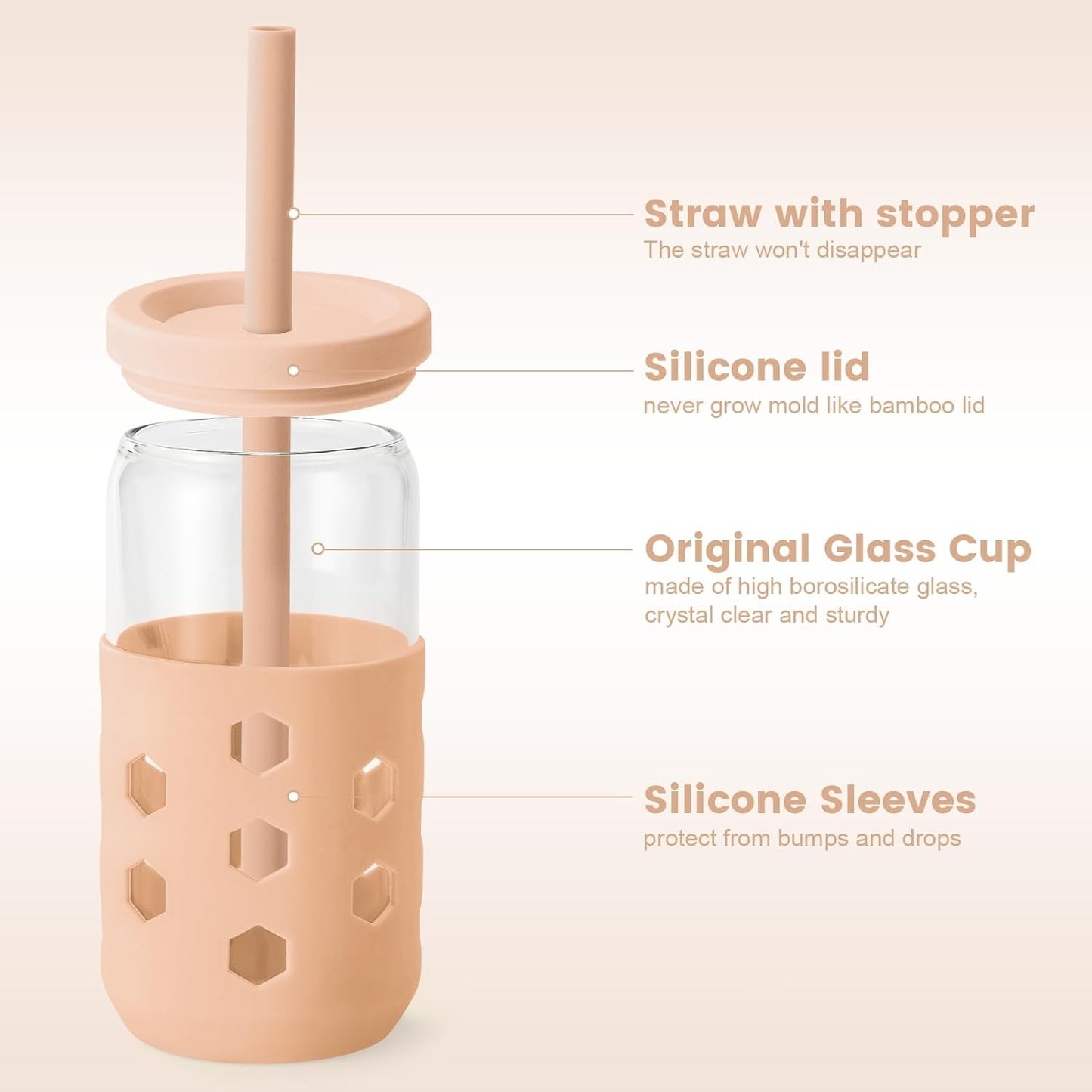 16 oz Glass Cups with Lids and Straws for Gift, 4-Pack, Mint | BPA-free Reusable Iced Coffee Cups with Silicone Sleeves, Dishwasher Safe Glass Drinking Tumbler for Smoothie, Juice & Tea