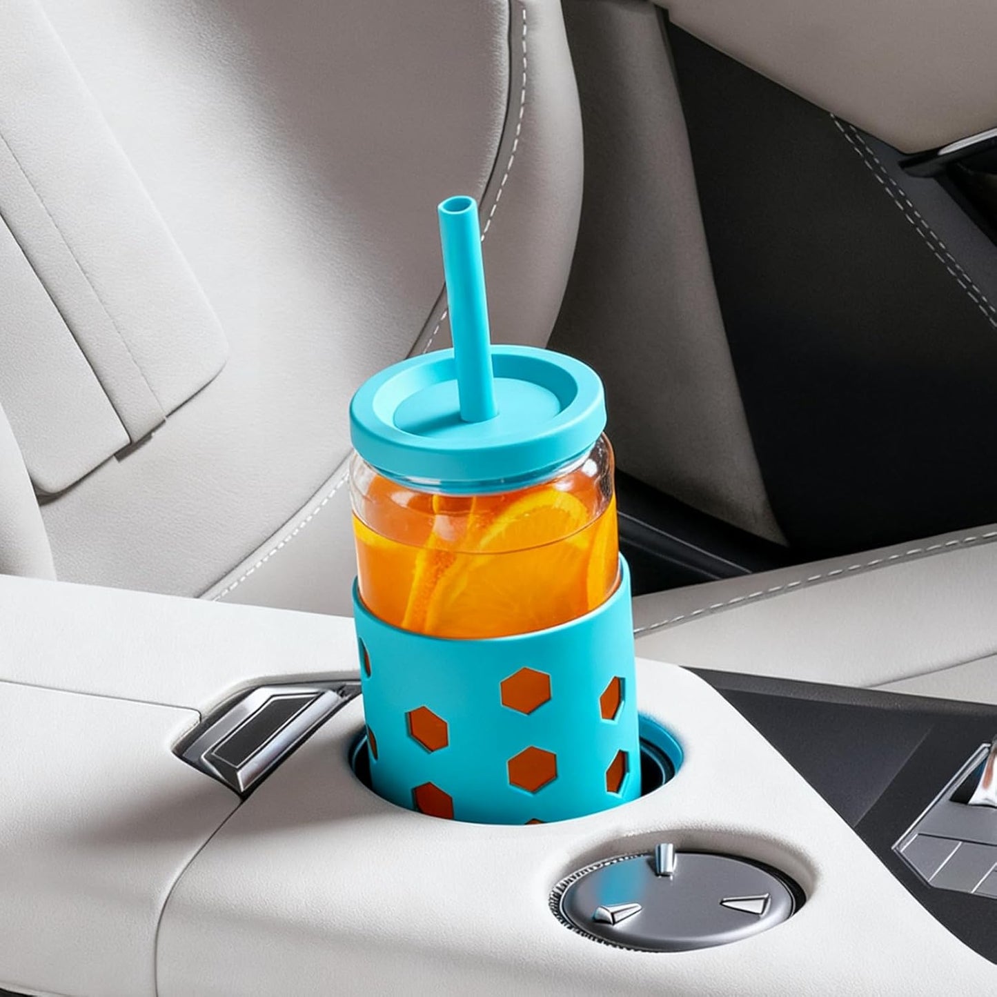 16 oz Glass Cups with Lids and Straws for Gift, 4-Pack, Mint | BPA-free Reusable Iced Coffee Cups with Silicone Sleeves, Dishwasher Safe Glass Drinking Tumbler for Smoothie, Juice & Tea