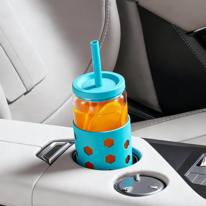 16 oz Glass Cups with Lids and Straws for Gift, 4-Pack, Mint | BPA-free Reusable Iced Coffee Cups with Silicone Sleeves, Dishwasher Safe Glass Drinking Tumbler for Smoothie, Juice & Tea