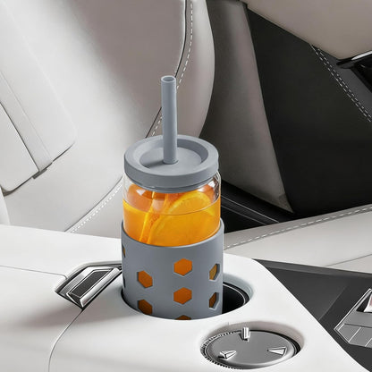 16 oz Glass Cups with Lids and Straws for Gift, 4-Pack, Mint | BPA-free Reusable Iced Coffee Cups with Silicone Sleeves, Dishwasher Safe Glass Drinking Tumbler for Smoothie, Juice & Tea