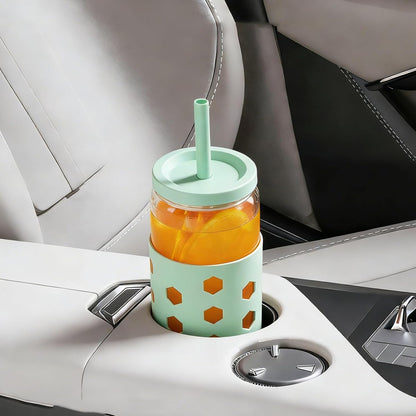 16 oz Glass Cups with Lids and Straws for Gift, 4-Pack, Mint | BPA-free Reusable Iced Coffee Cups with Silicone Sleeves, Dishwasher Safe Glass Drinking Tumbler for Smoothie, Juice & Tea