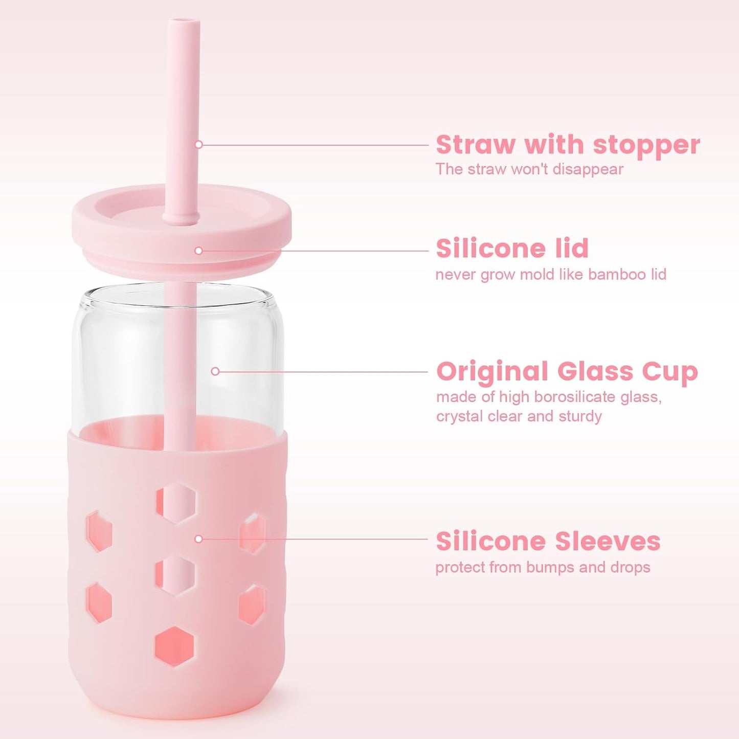 16 oz Glass Cups with Lids and Straws for Gift, 4-Pack, Mint | BPA-free Reusable Iced Coffee Cups with Silicone Sleeves, Dishwasher Safe Glass Drinking Tumbler for Smoothie, Juice & Tea
