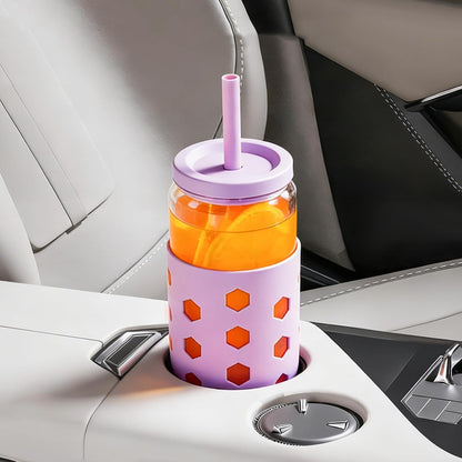 16 oz Glass Cups with Lids and Straws for Gift, 4-Pack, Mint | BPA-free Reusable Iced Coffee Cups with Silicone Sleeves, Dishwasher Safe Glass Drinking Tumbler for Smoothie, Juice & Tea