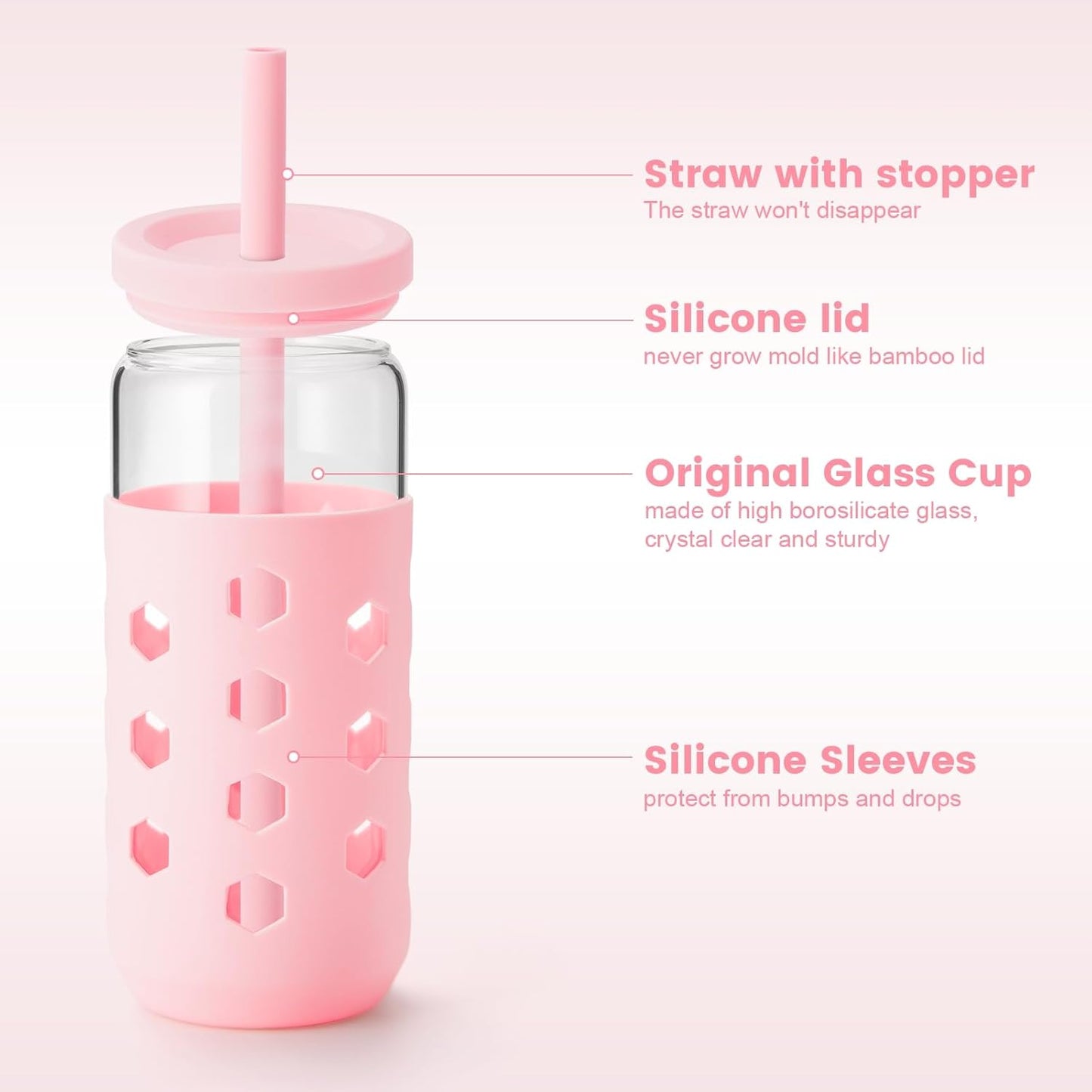 16 oz Glass Cups with Lids and Straws for Gift, 4-Pack, Mint | BPA-free Reusable Iced Coffee Cups with Silicone Sleeves, Dishwasher Safe Glass Drinking Tumbler for Smoothie, Juice & Tea
