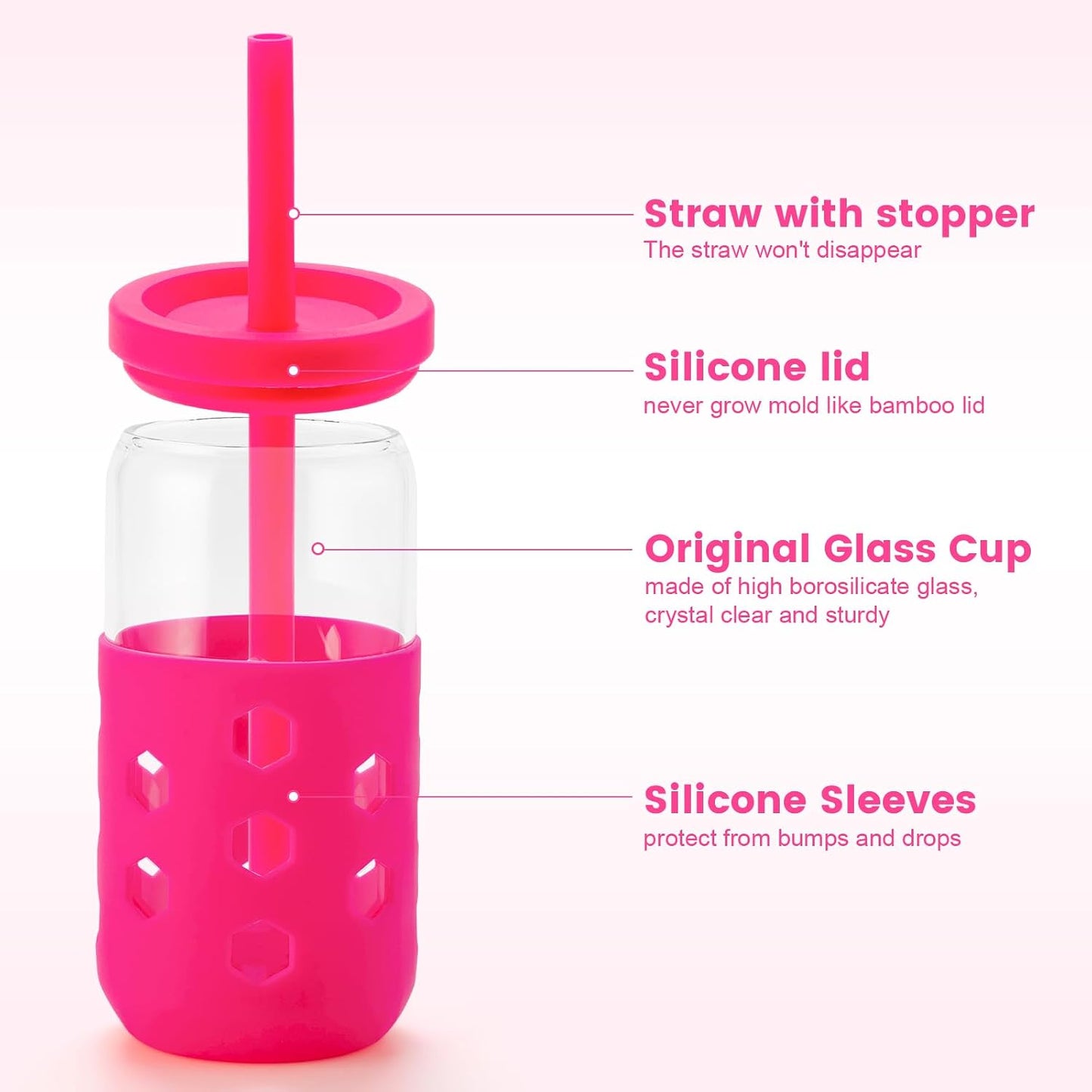 16 oz Glass Cups with Lids and Straws for Gift, 4-Pack, Mint | BPA-free Reusable Iced Coffee Cups with Silicone Sleeves, Dishwasher Safe Glass Drinking Tumbler for Smoothie, Juice & Tea