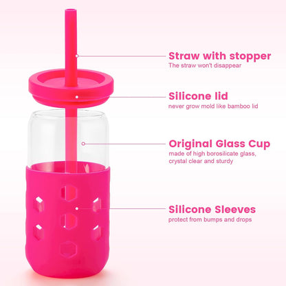 16 oz Glass Cups with Lids and Straws for Gift, 4-Pack, Mint | BPA-free Reusable Iced Coffee Cups with Silicone Sleeves, Dishwasher Safe Glass Drinking Tumbler for Smoothie, Juice & Tea