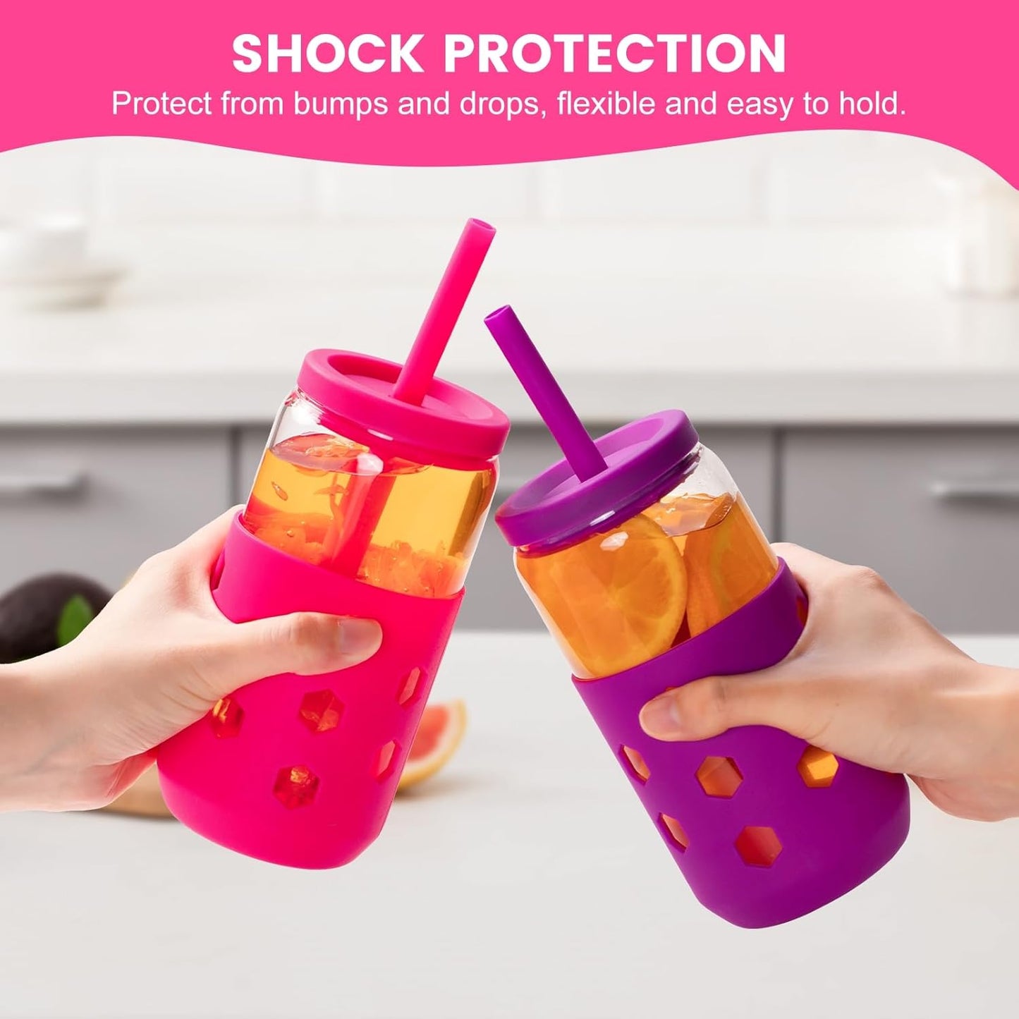 16 oz Glass Cups with Lids and Straws for Gift, 4-Pack, Mint | BPA-free Reusable Iced Coffee Cups with Silicone Sleeves, Dishwasher Safe Glass Drinking Tumbler for Smoothie, Juice & Tea