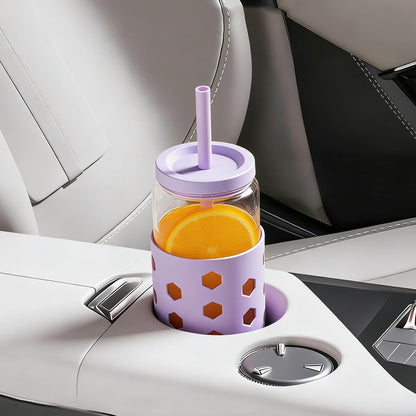 16 oz Glass Cups with Lids and Straws for Gift, 4-Pack, Mint | BPA-free Reusable Iced Coffee Cups with Silicone Sleeves, Dishwasher Safe Glass Drinking Tumbler for Smoothie, Juice & Tea
