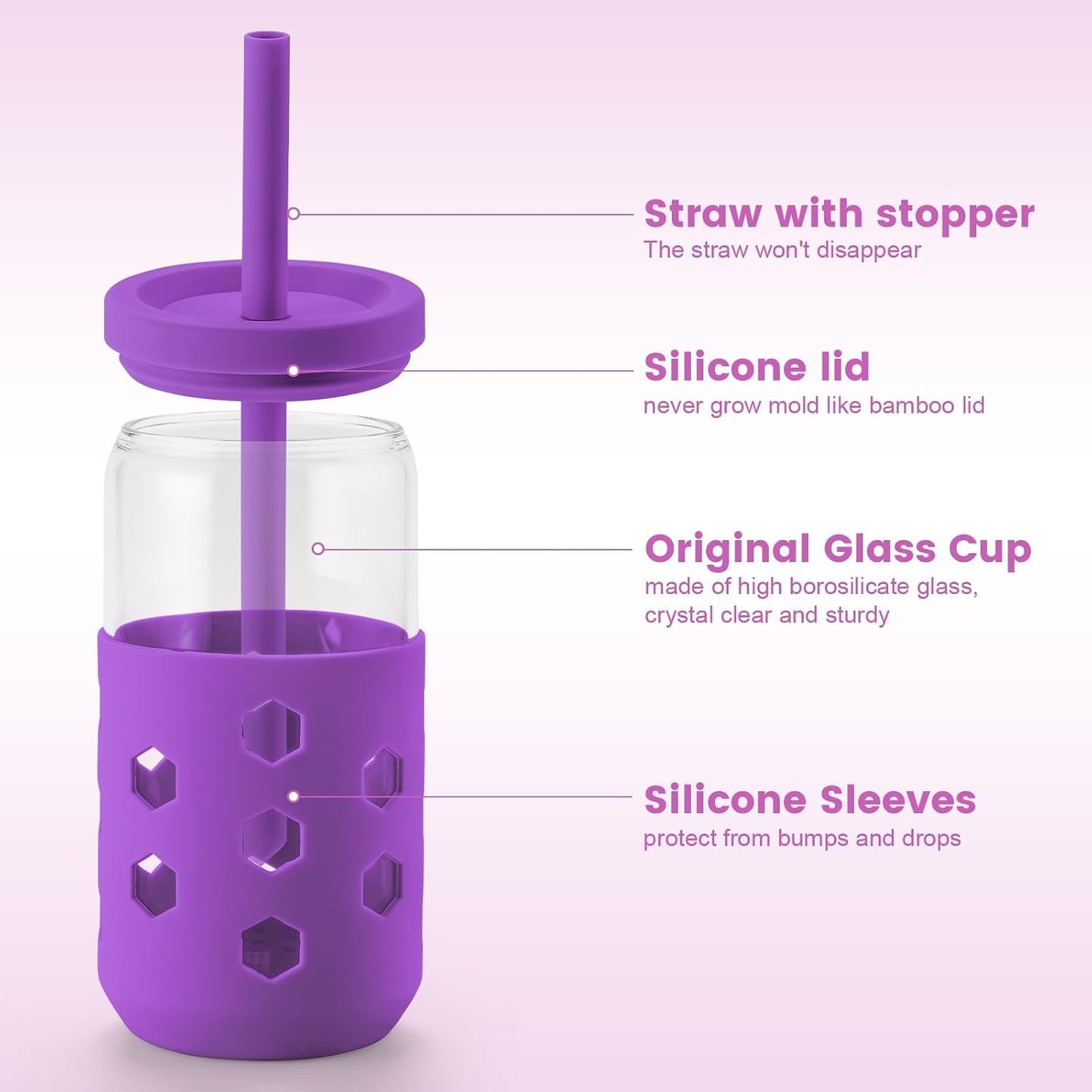 16 oz Glass Cups with Lids and Straws for Gift, 4-Pack, Mint | BPA-free Reusable Iced Coffee Cups with Silicone Sleeves, Dishwasher Safe Glass Drinking Tumbler for Smoothie, Juice & Tea