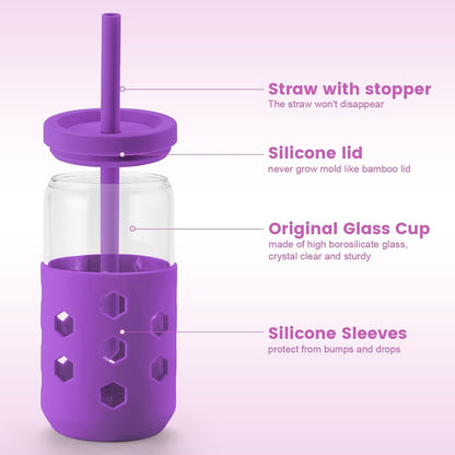 16 oz Glass Cups with Lids and Straws for Gift, 4-Pack, Mint | BPA-free Reusable Iced Coffee Cups with Silicone Sleeves, Dishwasher Safe Glass Drinking Tumbler for Smoothie, Juice & Tea