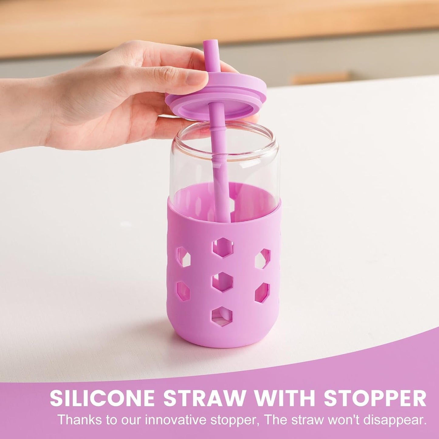 16 oz Glass Cups with Lids and Straws for Gift, 4-Pack, Mint | BPA-free Reusable Iced Coffee Cups with Silicone Sleeves, Dishwasher Safe Glass Drinking Tumbler for Smoothie, Juice & Tea