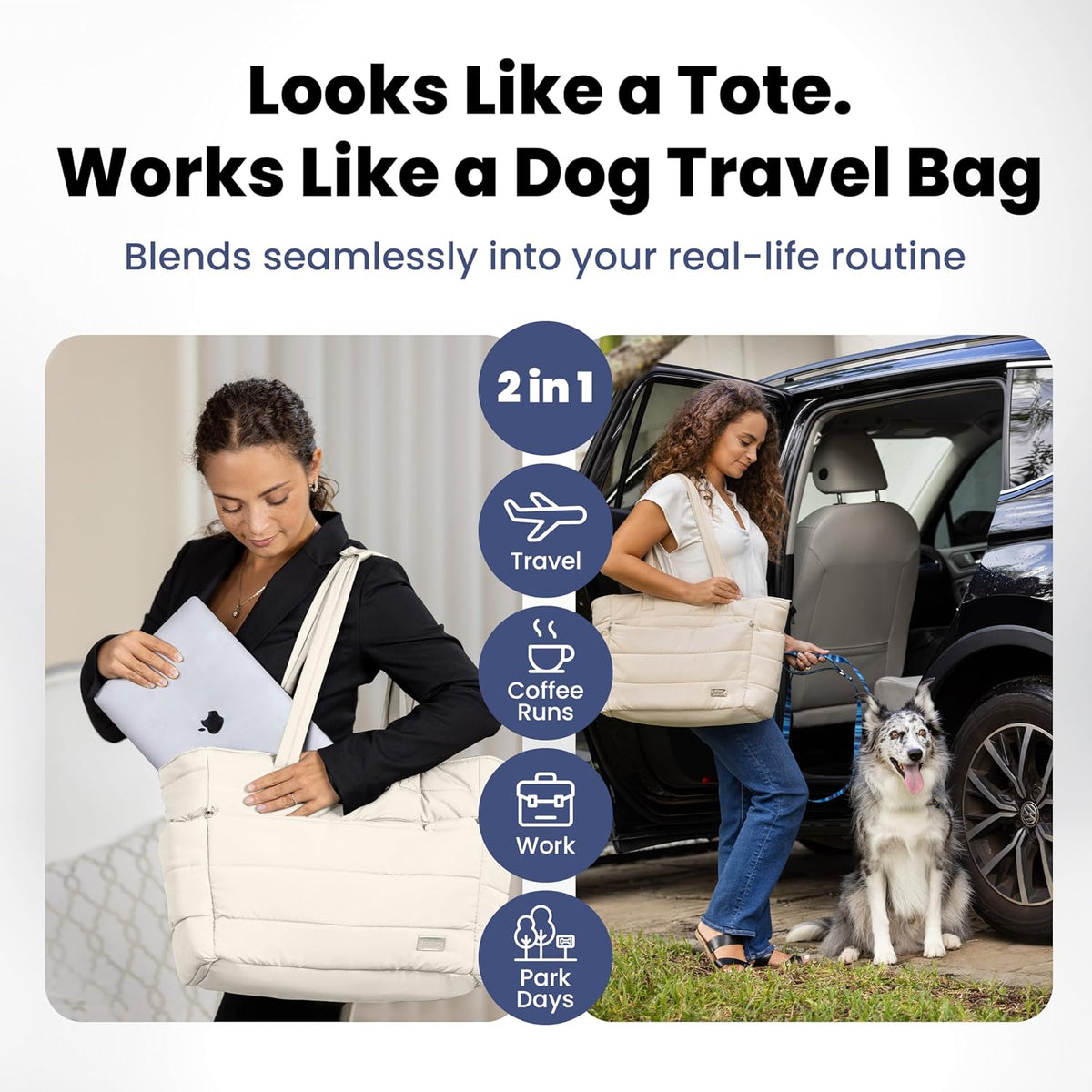 Puffer Dog Travel Bag for Dog Moms, Diaper Bag with Travel Bowls
